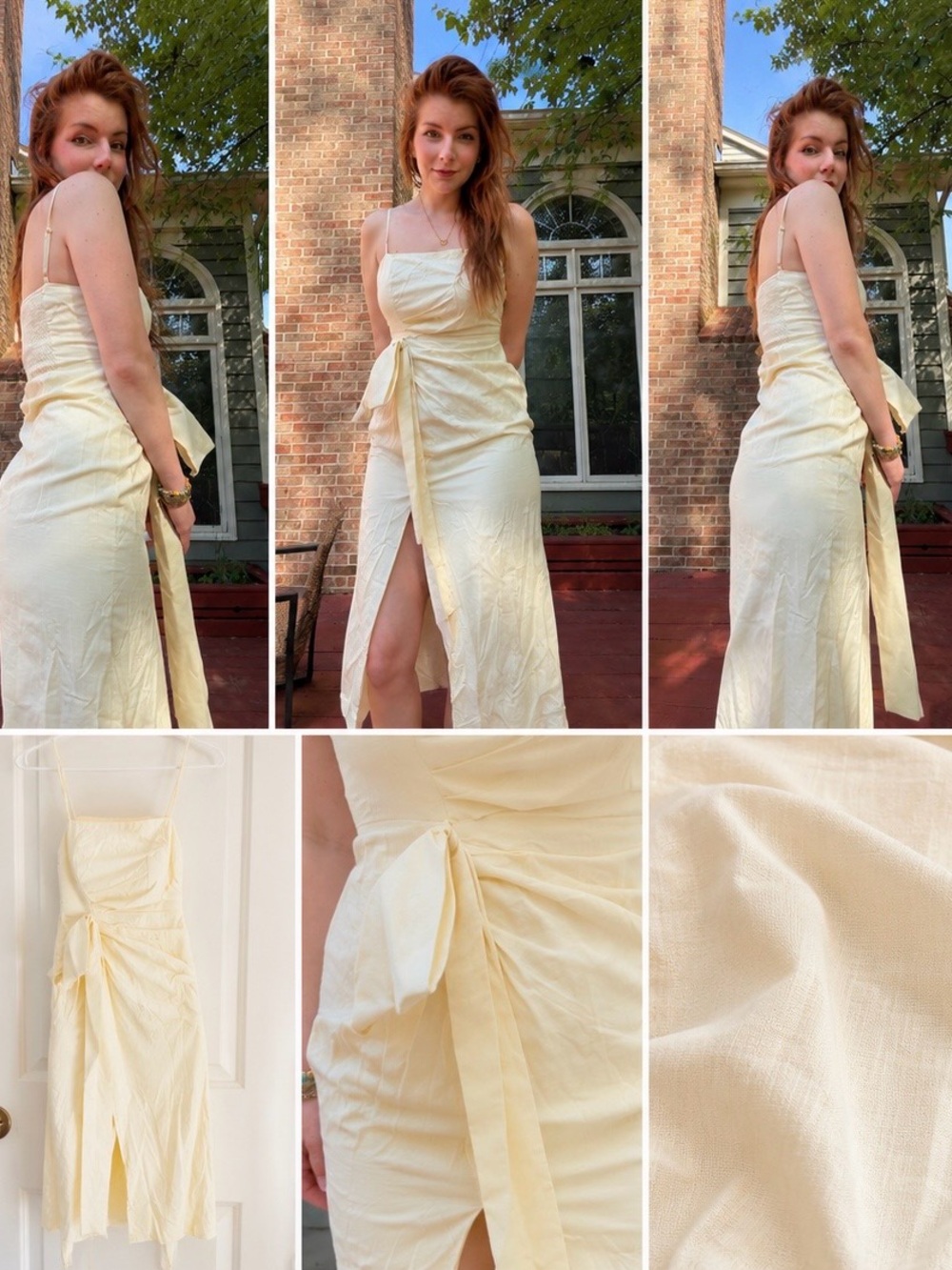 Cider Cream Maxi Slip Dress with Side Tie NWT